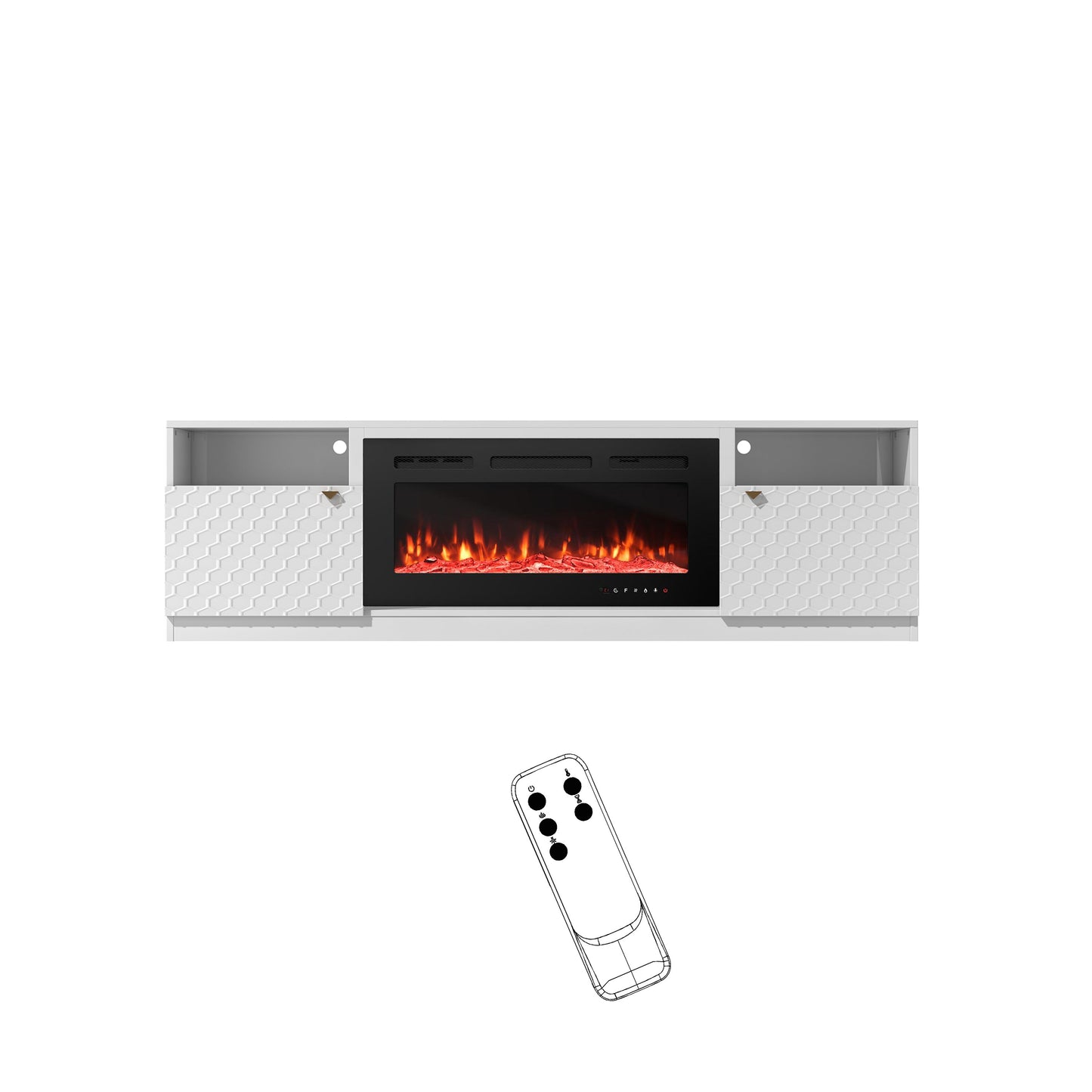 Mondawe 70Inch TV Stand with 36Inch Electric Fireplace With Remote Control and 12 Flame Colors,White