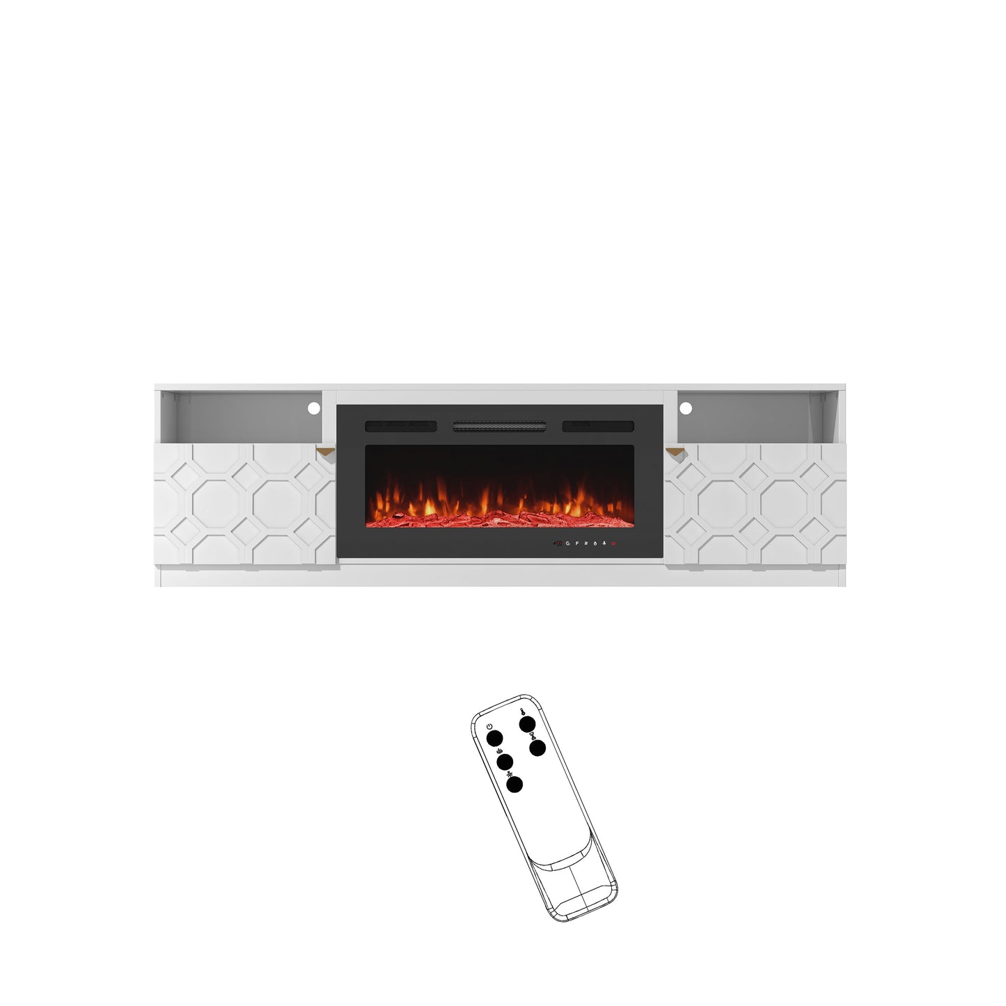 Mondawe 70Inch TV Stand with 36Inch Electric Fireplace With Remote Control and Side Cabinet,White