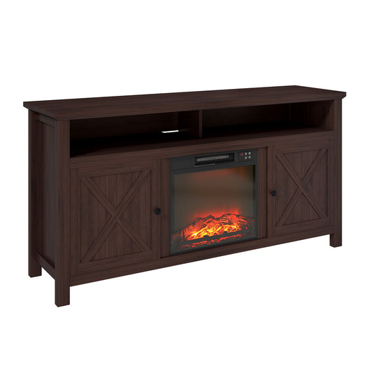 Mondawe Brown 70Inch TV Stand with 28Inch Electric Fireplace   5000 BTU, Remote Control & Overheat Protection