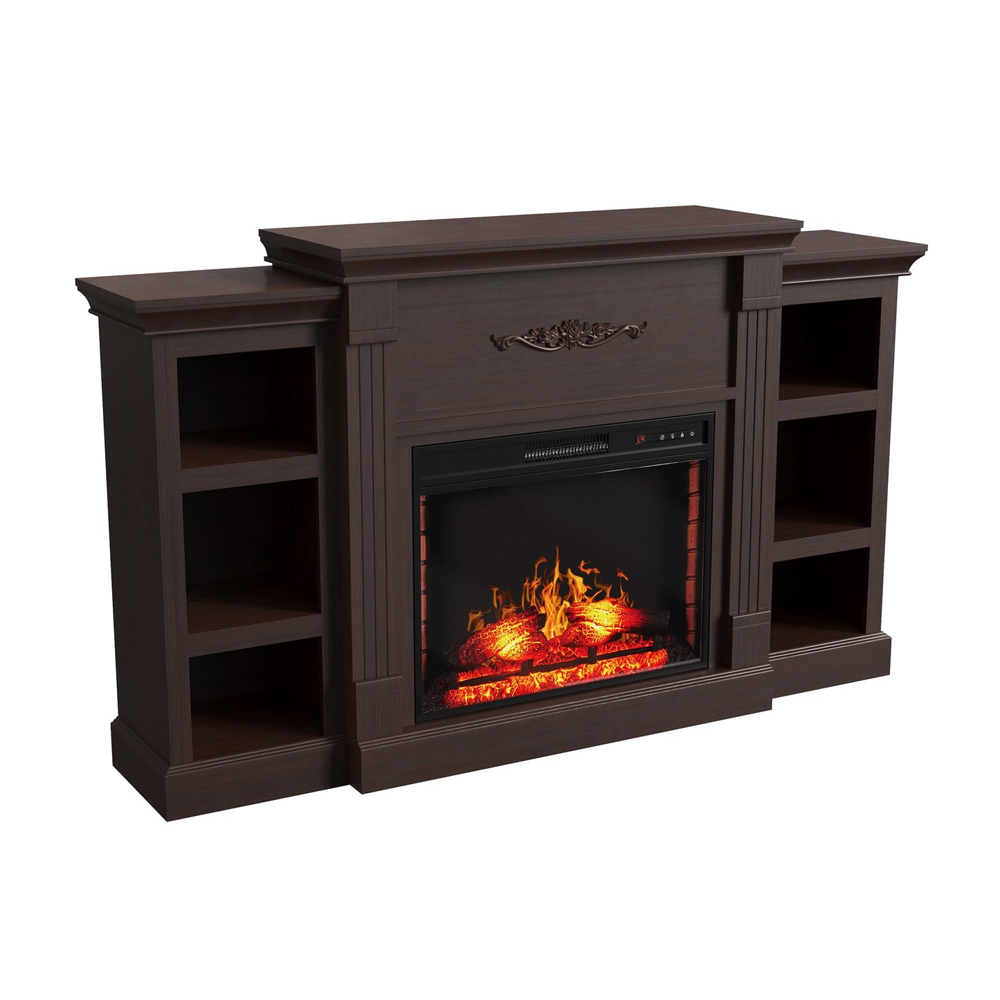 Mondawe Brown 70Inch TV Stand with 28Inch Fireplace   99lb Top, Remote, 4 Flame, 5000 BTU Heat, Timer & Safety