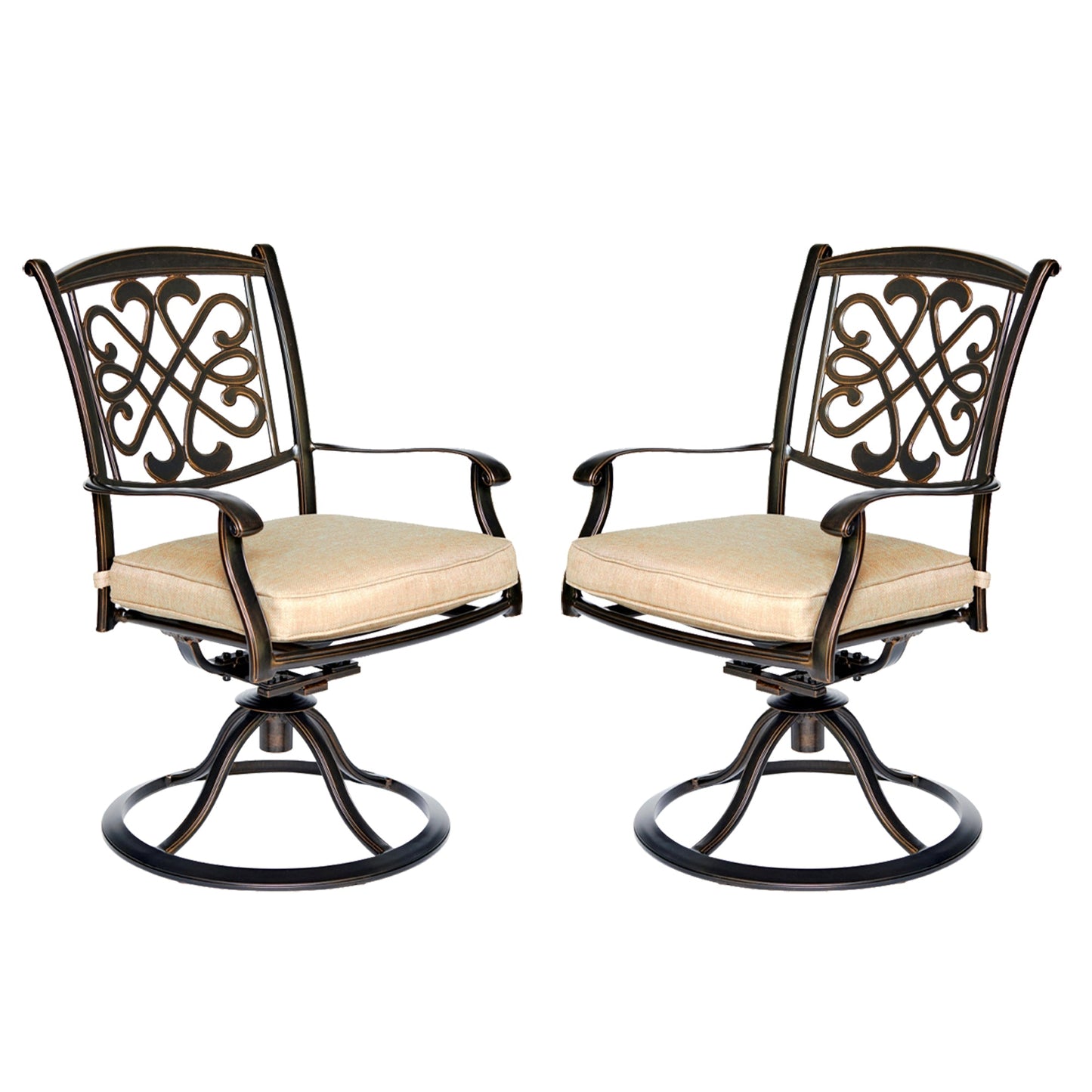 MONDAWE 2 Pieces Cast Aluminum Frame Swivel Patio Dining Chair with Cushion Seat