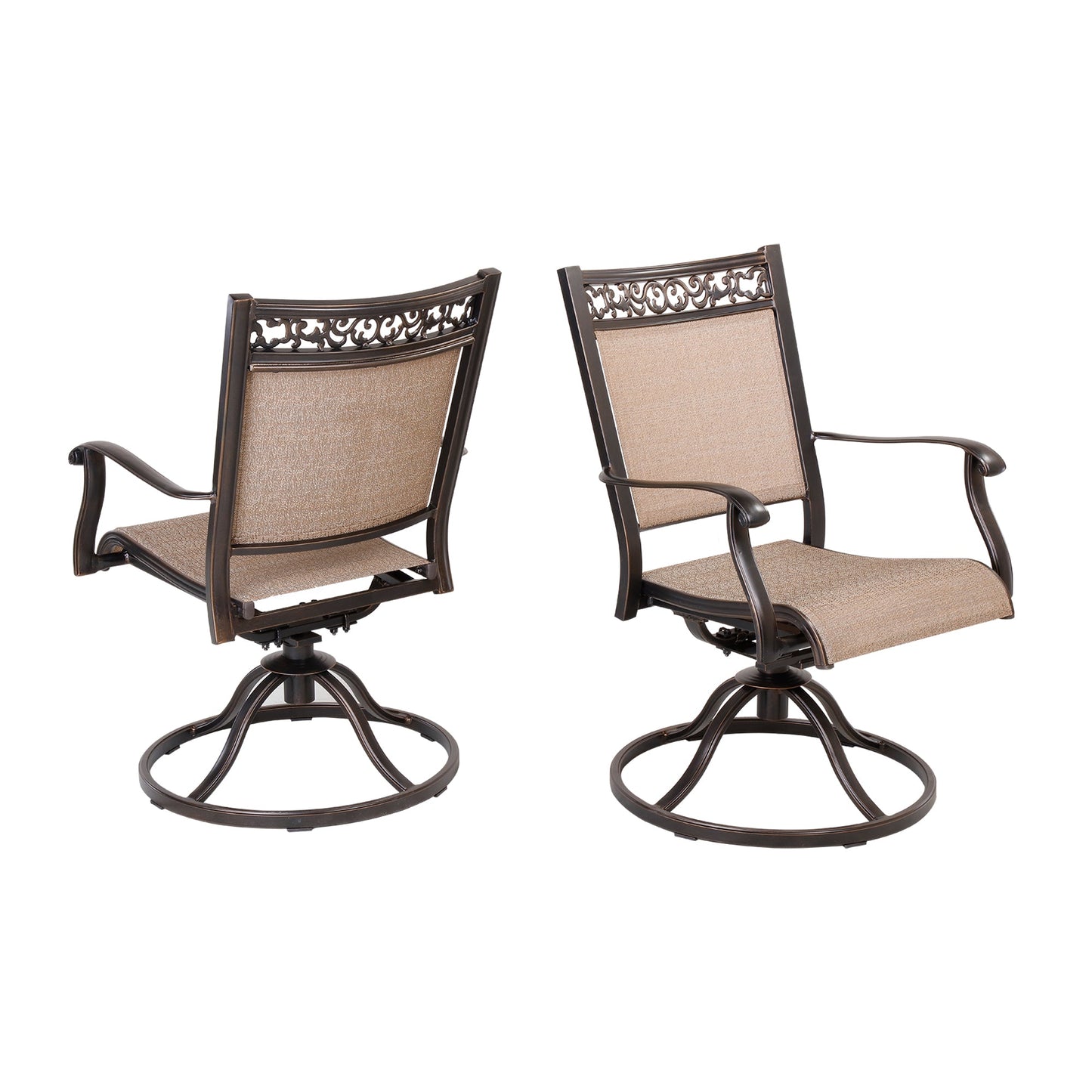 MONDAWE 2 pieces Cast Aluminum Patio Swivel Chairs Weather Resistant Outdoor Dining Chairs Textilene High Back