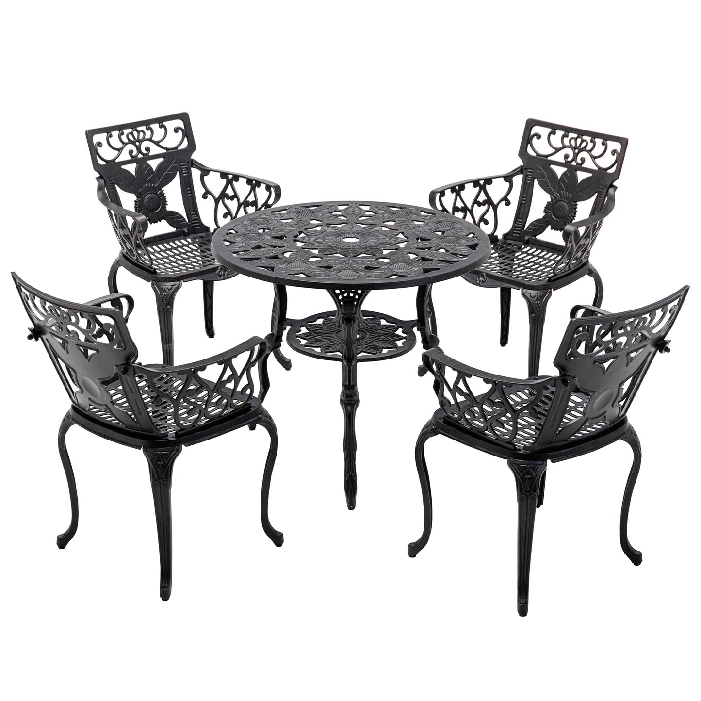 MONDAWE 5-Piece Aluminum Outdoor Patio Dining Set for 32 Sunflower Round Table With Armchair