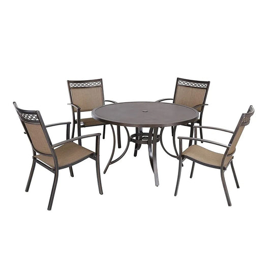 MONDAWE 5-Piece Cast Aluminum Patio Round Table 28 in. H Outdoor Dining Set with Umbrella Hole