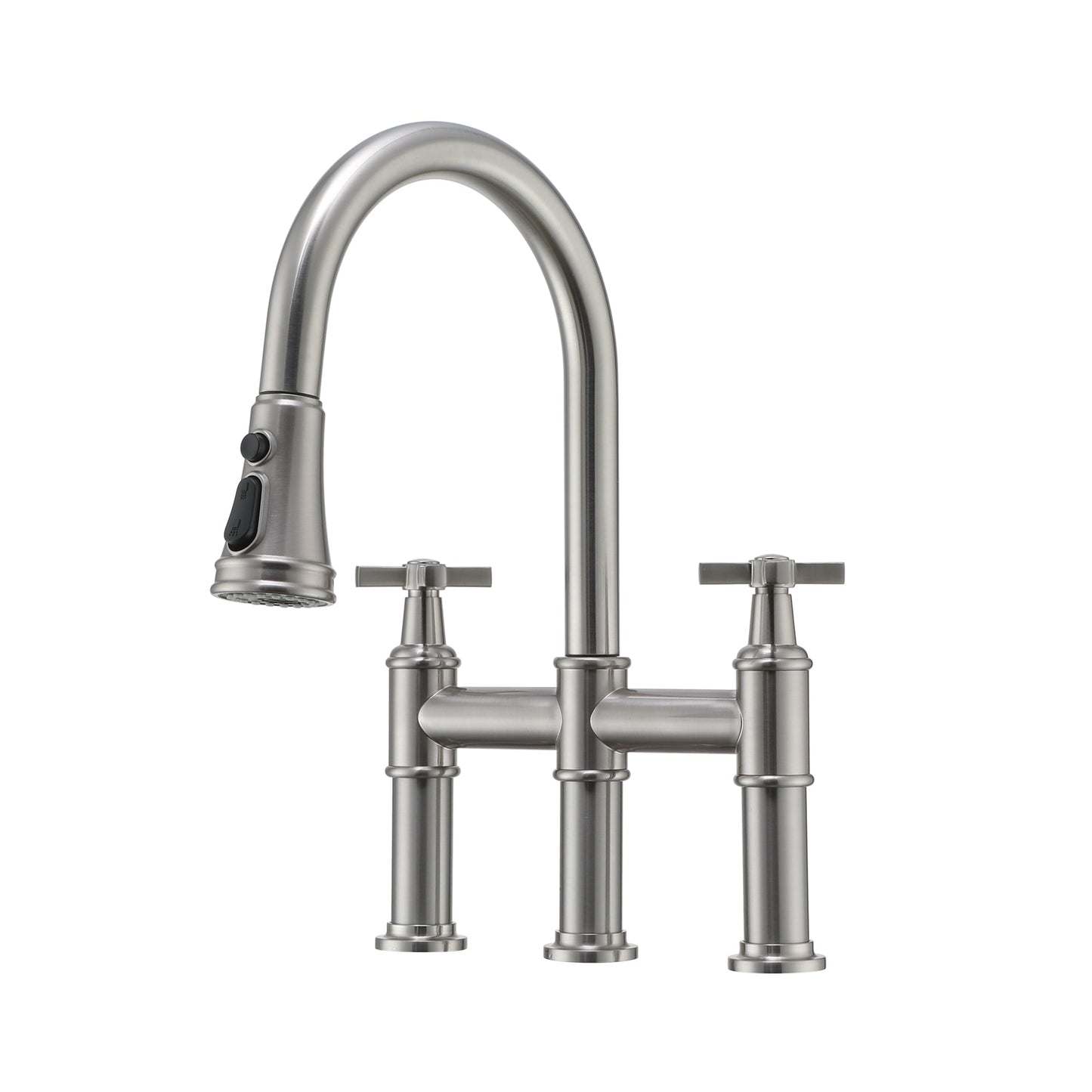 MONDAWE Bridge Kitchen Faucet with 3 Way Spray Function,High Arc Kitchen Faucet with Pull Down Sprayer 2 Handles 8 inch Widespread 360 Swivel Spout