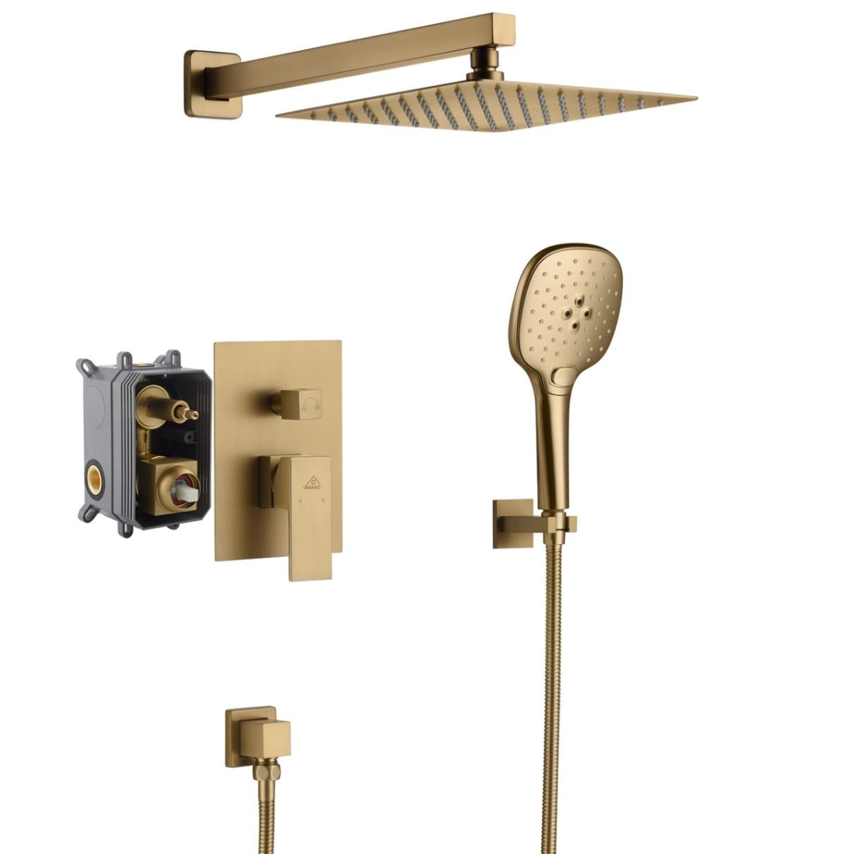 Mondawe 2 Function 10Inch Wall Mounted Dual Shower Heads Shower System With Water Temperature Display-Brushed Gold