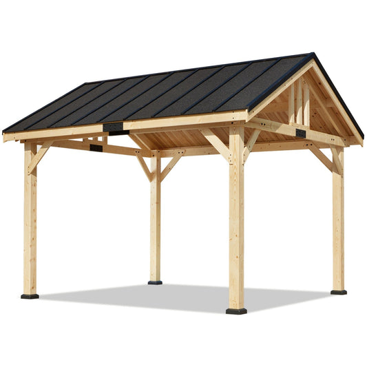 MONDAWE 11x12 FT Solid Wood Gazebo with Waterproof Asphalt Roof, Outdoor Permanent Hardtop Gazebo Canopy for Patio, Garden, Backyard