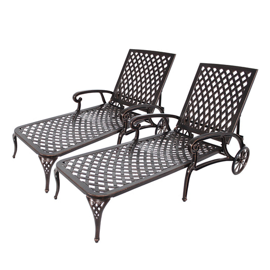 MONDAWE Reclining Outdoor Cast Aluminum Chaise Lounger with Wheels(set of 2£©