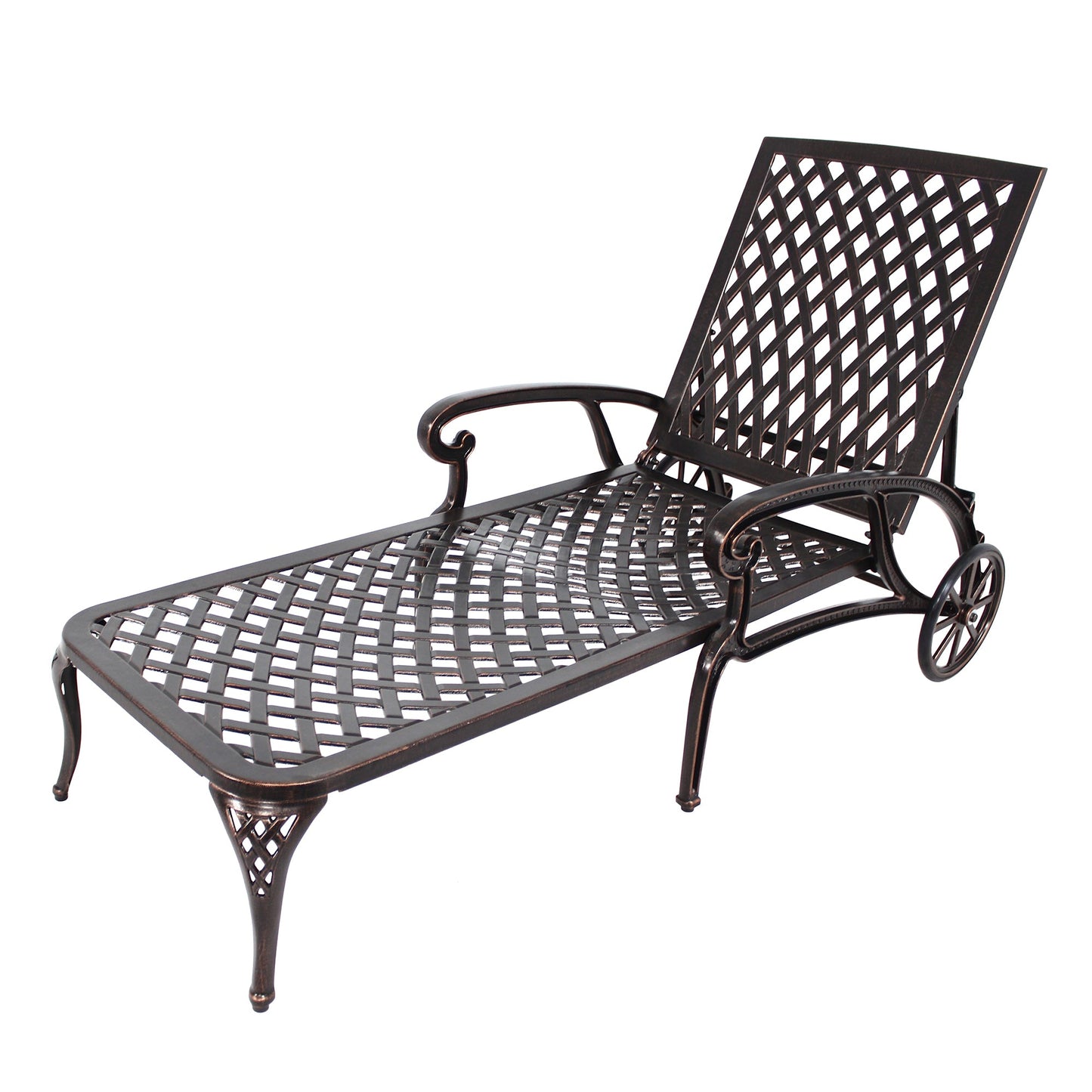 MONDAWE Reclining Outdoor Cast Aluminum Chaise Lounger Chair with Wheels, Adjustable Lounger Chair