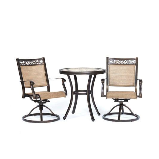 MONDAWE 3-Piece Patio Dining Set Cast Aluminum Bistro Set Round 28 in H Table and 2 Swivel Chair