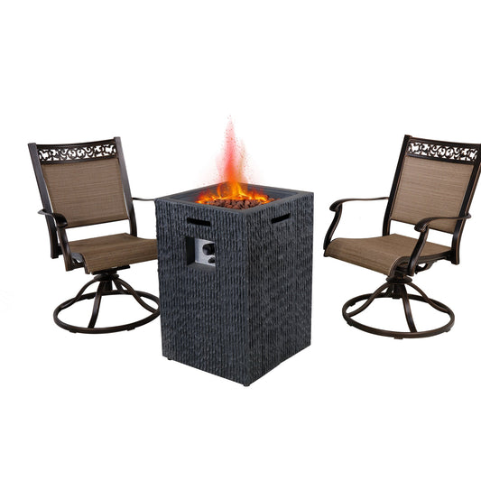 MONDAWE 3-Piece Cast Aluminum Patio Fire Pit Seating Set with Swivel Base for Garden, Yard