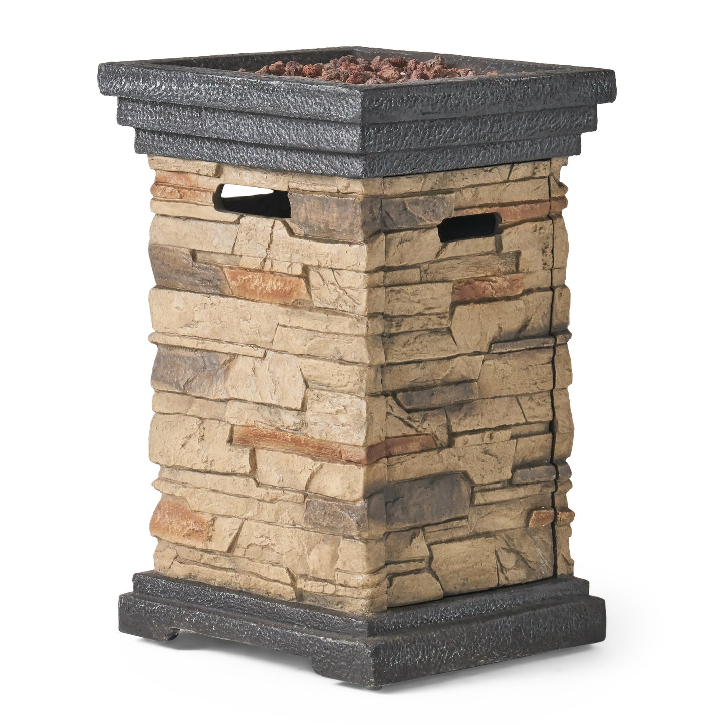 Mondawe 19.50 in. Outdoor Patio Stone Fire Colume Fire Pit - 40 000 BTU for Outdoor Gatherings Outdoor Ambiance Conversation