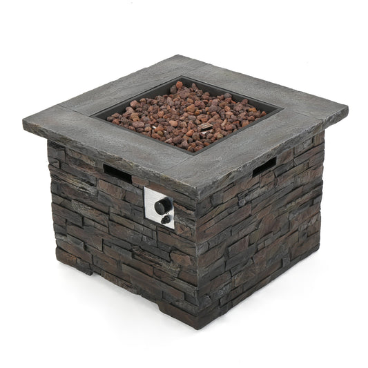 Mondawe 35" Natural Stone Square Fire Pit Outdoor Gas Fire Table - 40,000 BTU.