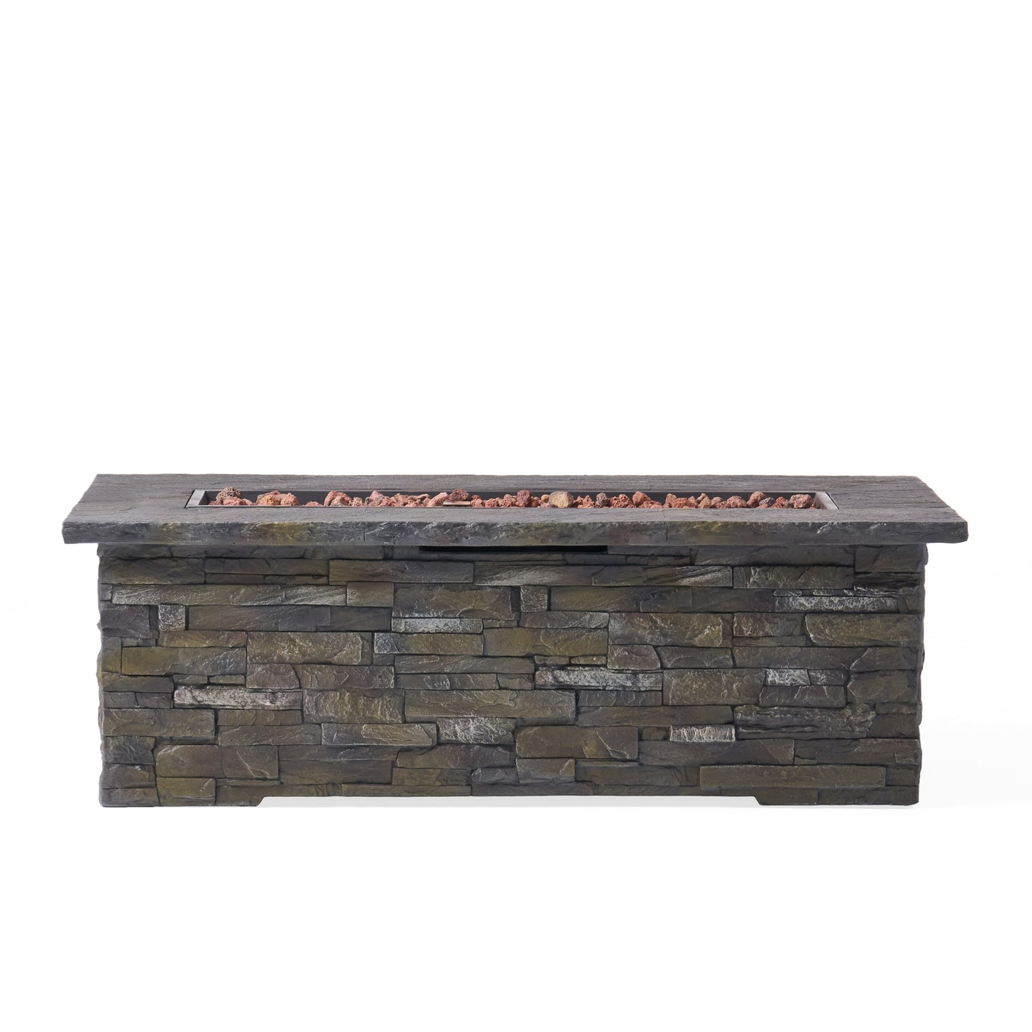 Mondawe Outdoor Patio Concrete Fire table, Rectangle Gas Burning 56-Inch Fire Pit - 50, 000 BTU