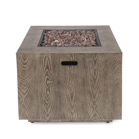 Mondawe Outdoor Patio Gas Burning Fire Pit - 50, 000 BTU Tank Inside, Square, Iron Wood Pattern, Brown