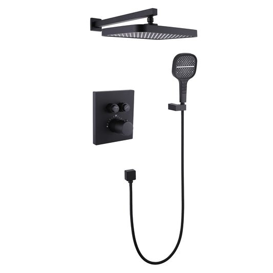 Mondawe Matte Black 12Inch 2-Functiom Shower Faucet System Set with Rough-in Value