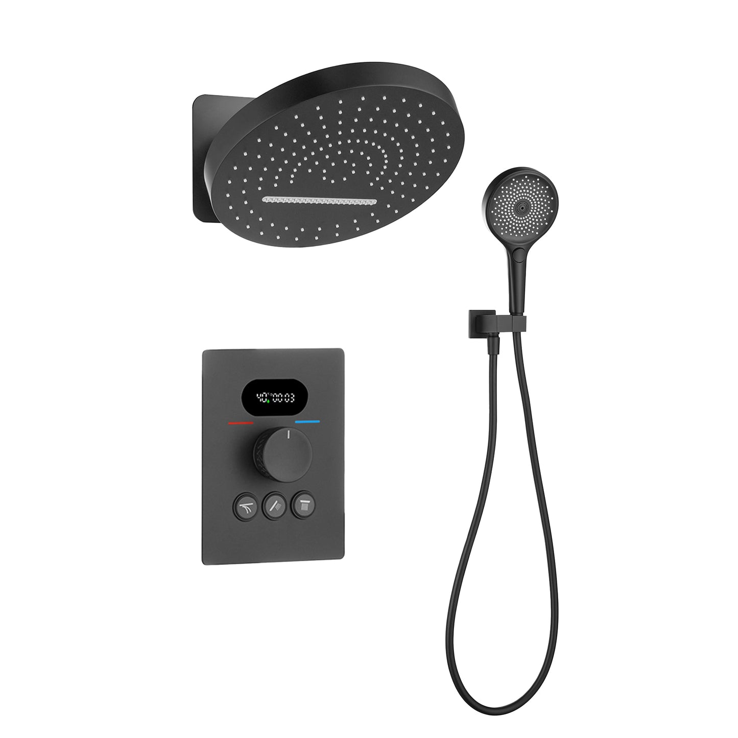 Mondawe Matte Black 3-Functiom Shower Faucet System Set with 12Inch Round Showe Head (Rough-in Value Included)