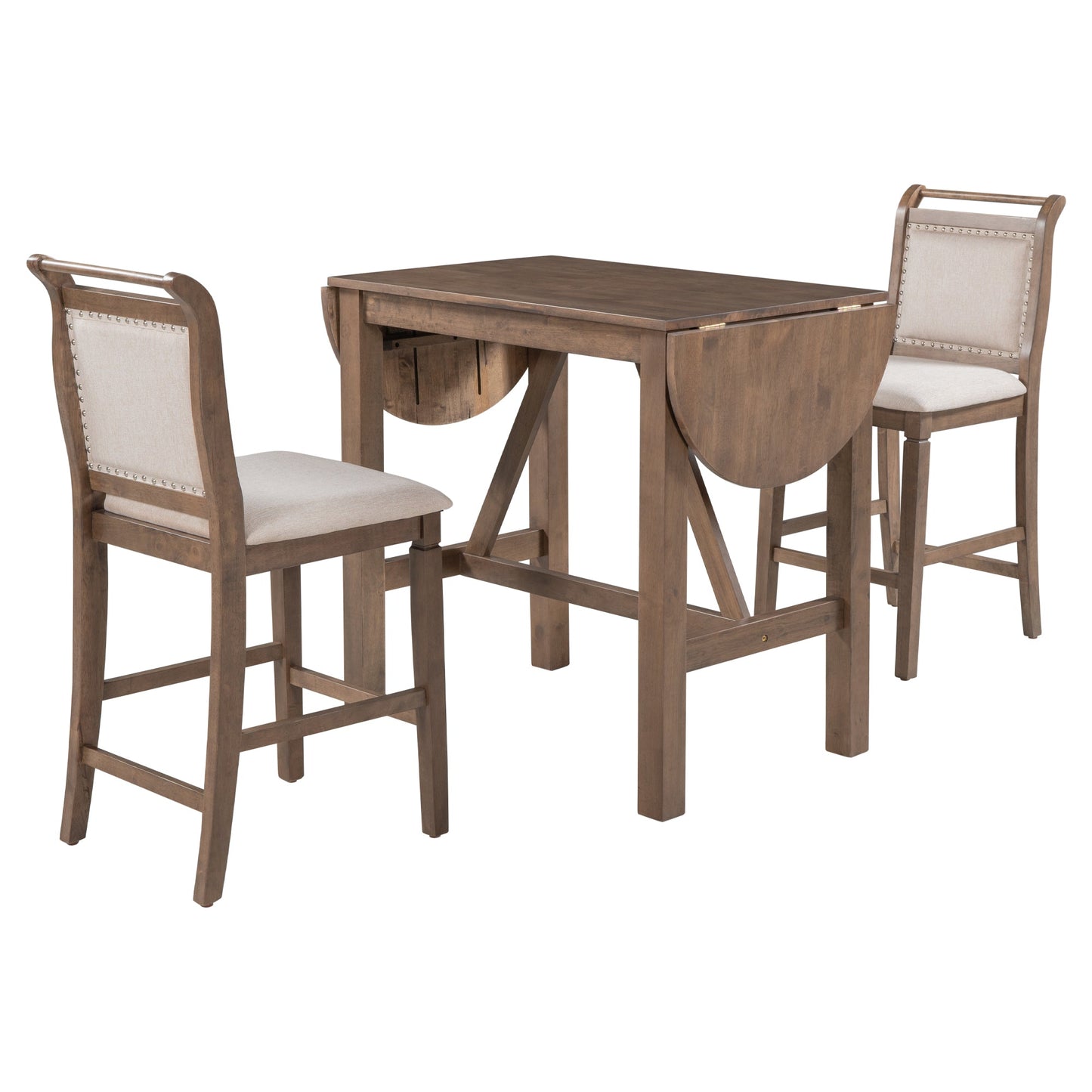 MONDAWE 3-Piece Wood Counter Height Drop Leaf  Dining Table Set with 2 Upholstered Dining Chairs for Small Place,Dinging Room