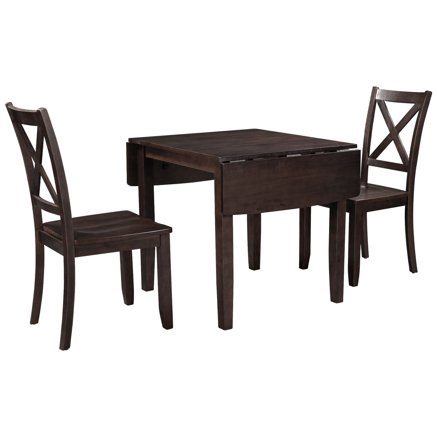 MONDAWE 3-Piece Wood Drop Leaf Breakfast Nook Dining Table Set with 2 X-back Chairs for Small Places,Dining Room,Kitchen