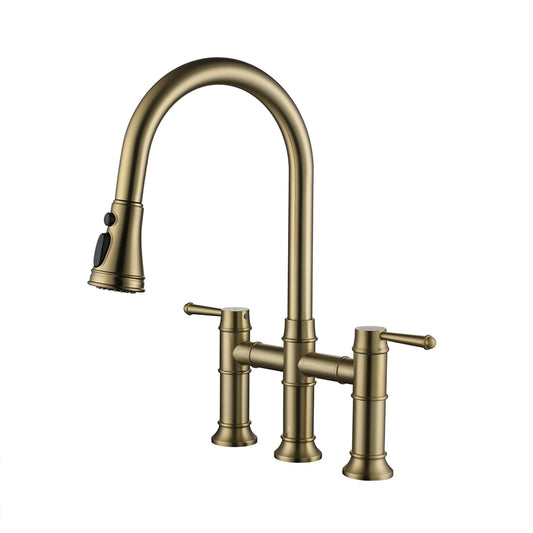 Mondawe 3-Hole Pull-Down Sprayer Kitchen Faucet with 3 Modes Bridge Faucet