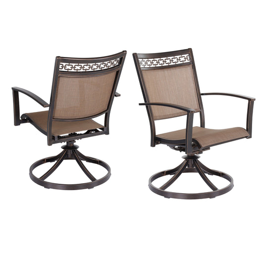 MONDAWE Dark Gold Aluminum Frame PVC Sling Outdoor Patio Dining Chair in Champagne Beige for Garden, Yard(Set of 2)