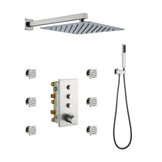 Mondawe 3 Functions 12 Inch Wall Mount Thermostatic Shower System2