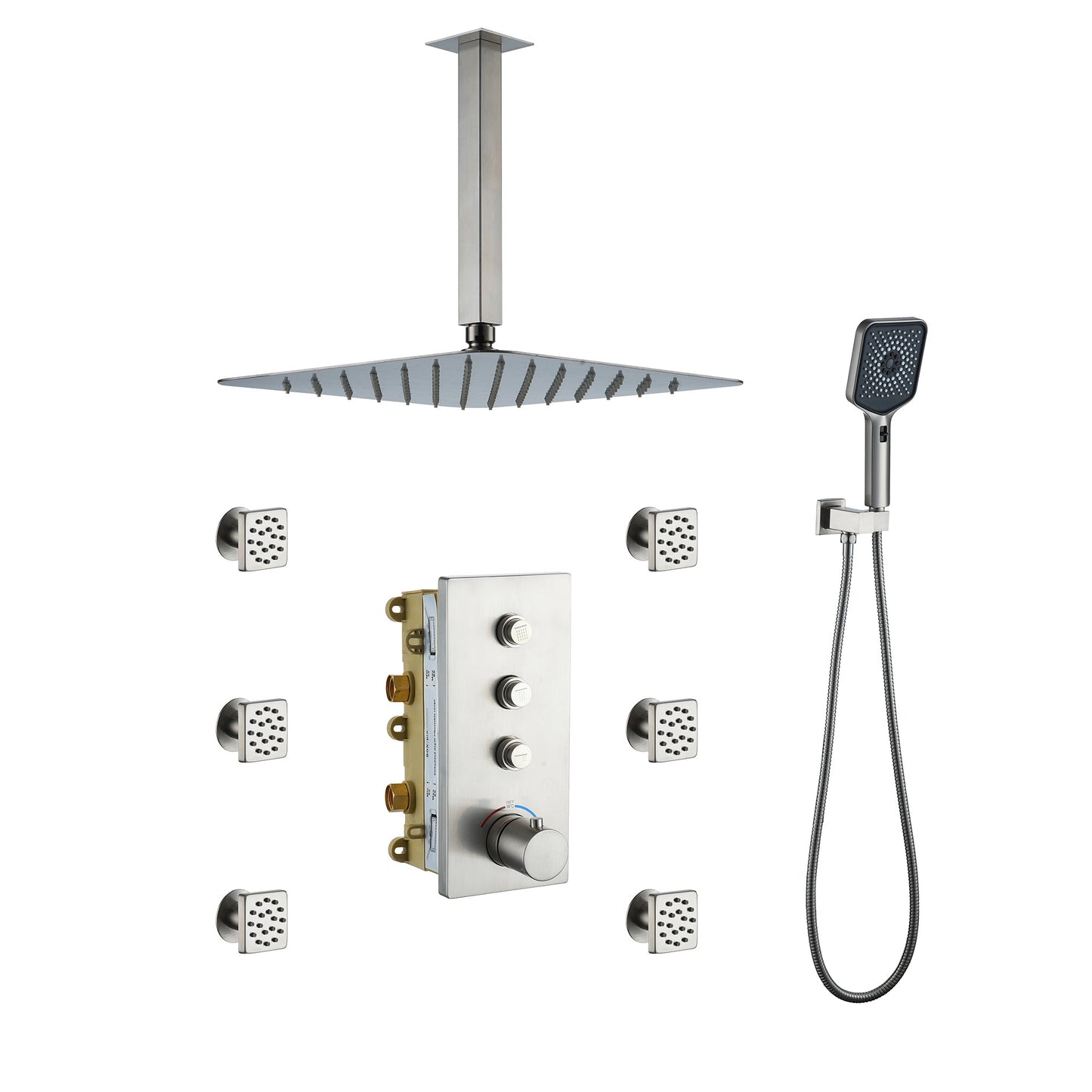 Mondawe 3 Functions 12 Inch Wall Mount Thermostatic Shower System3