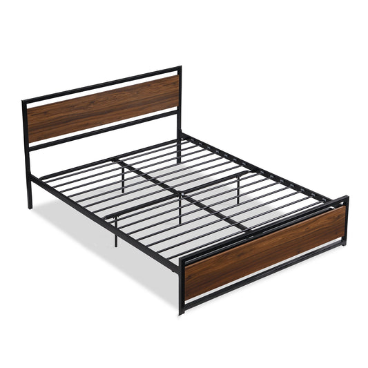 MONDAWE Bedroom Furniture Full Bed Frame/Mattress Foundation with Rustic Headboard and Footboard, Strong Steel Slat Support