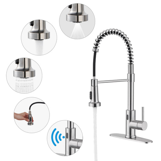 MONDAWE Single Handle Pull Down Sprayer Kitchen Faucet with Touchless Sensor, Deckplate Included