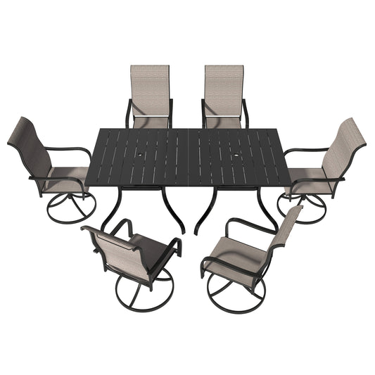 MONDAWE 8-Piece Dining Set With 2 Pcs Square Steel Tables And 6 Pcs Steel Textiliene Dining Swivel Chairs