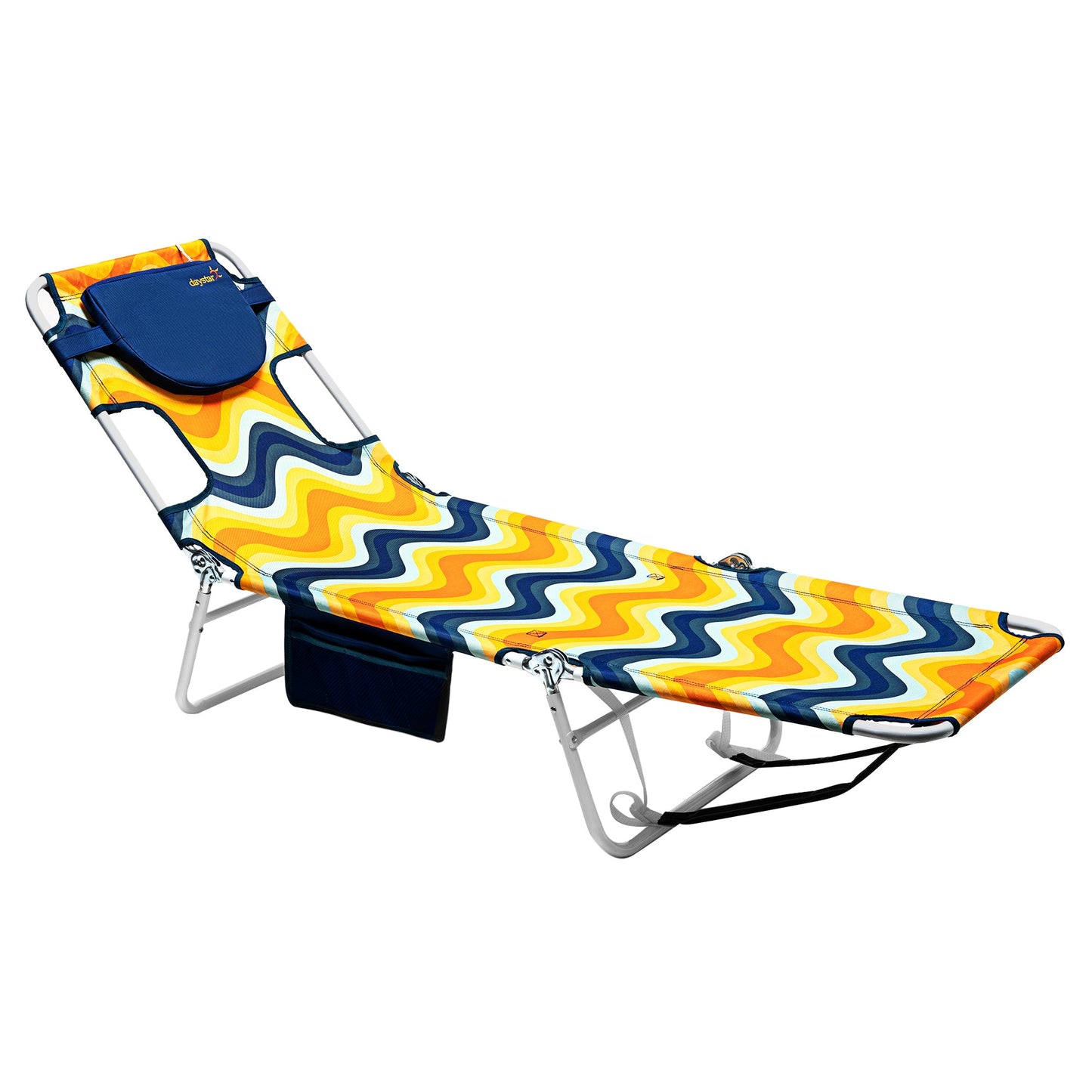 MONDAWE 1-Piece Metal Outdoor Chaise Lounge Camping Lawn Chair with Side Pocket and Removable Pillow