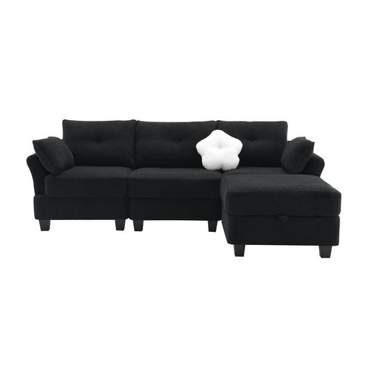 MONDAWE Modern Teddy Velvet Sectional Sofa L-shaped Couch with Storage Ottoman