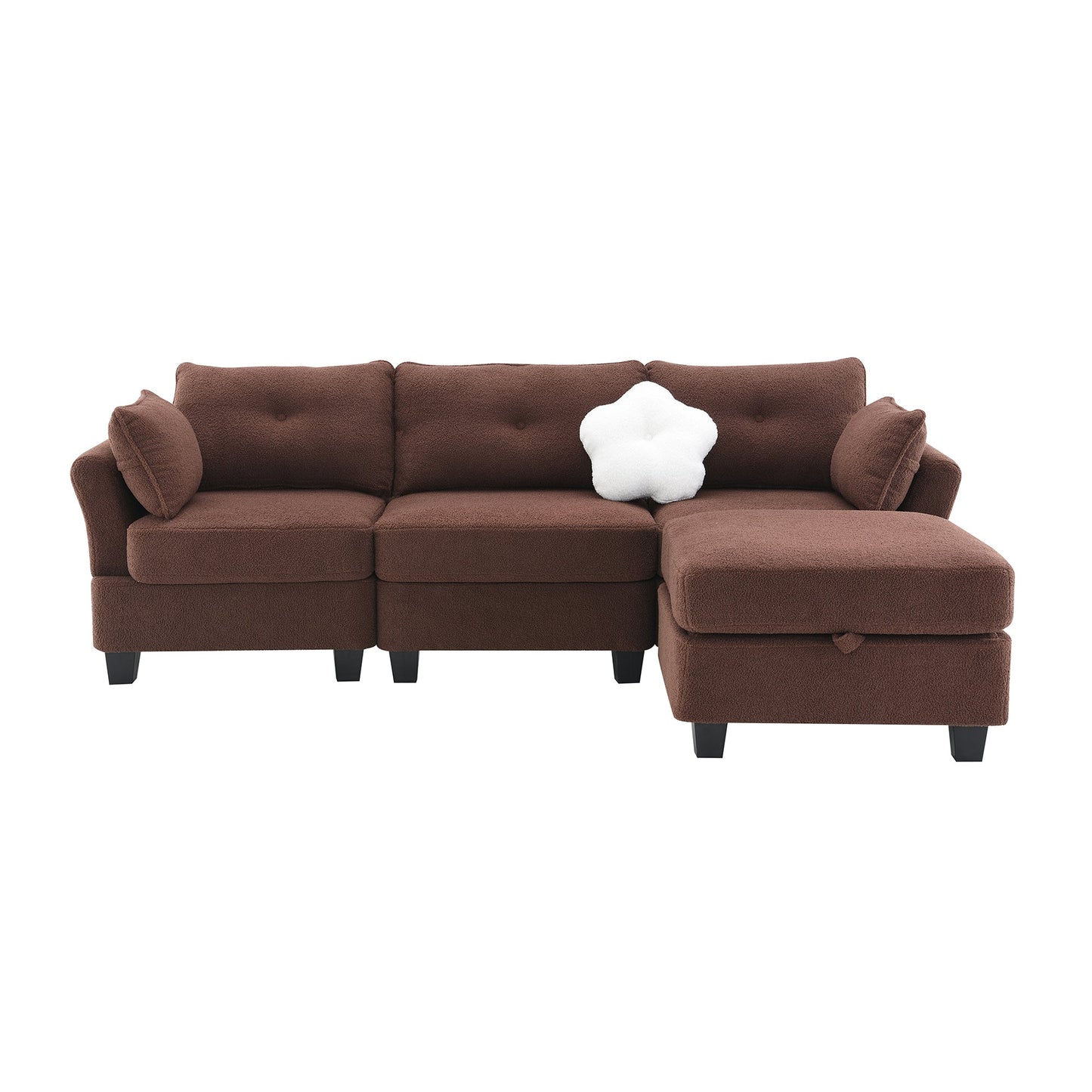 MONDAWE Modern Teddy Velvet Sectional Sofa L-shaped Couch with Storage Ottoman