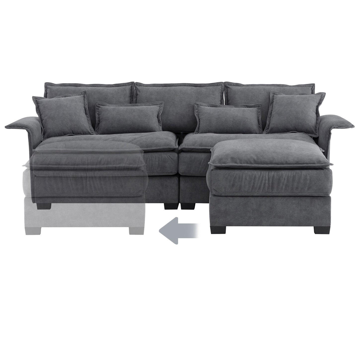 MONDAWE Oversized Luxury Sectional Sofa with Bentwood Armrests,4 seat Upholstered Indoor Furniture with Double Cushions,L Shape Couch with Ottoman