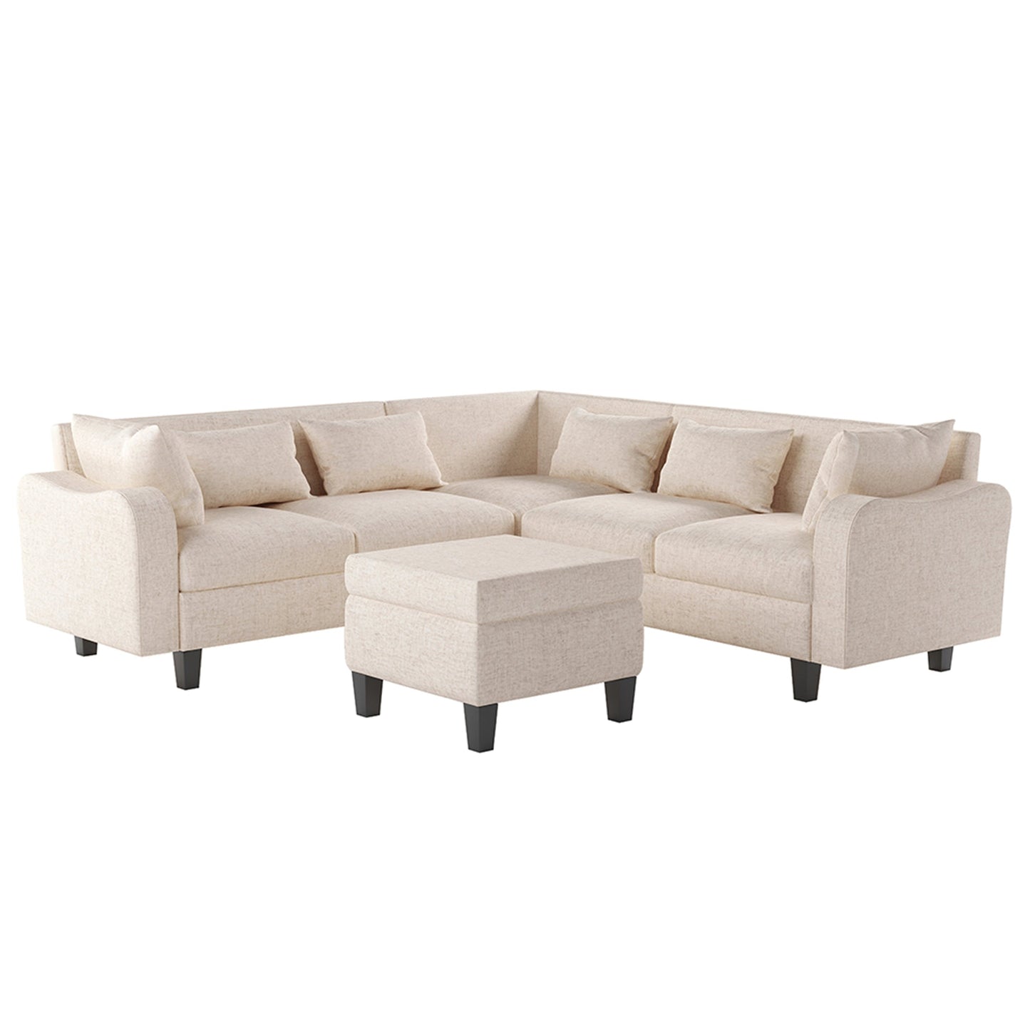 MONDAWE Modern Sectional Sofa with Coffee Table 6-Seat Couch Set with Storage Ottoman