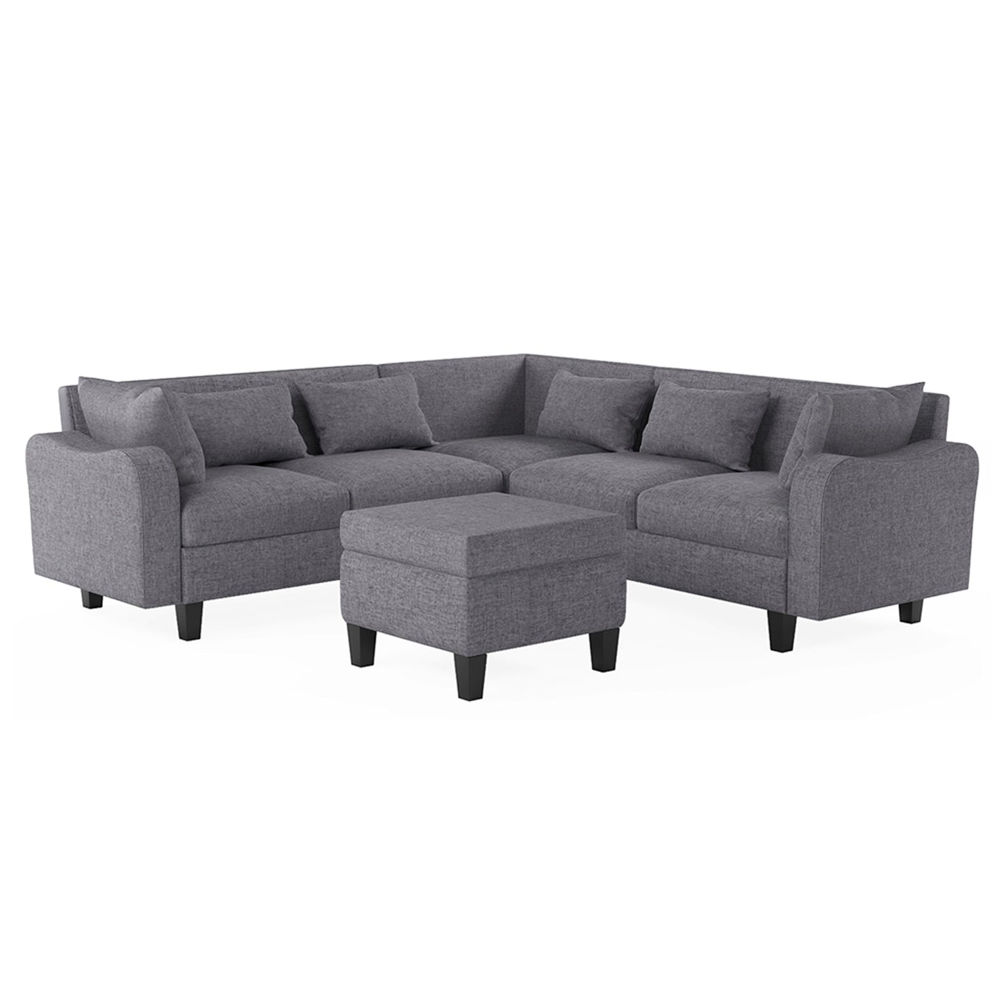 MONDAWE Modern Sectional Sofa with Coffee Table 6-Seat Couch Set with Storage Ottoman