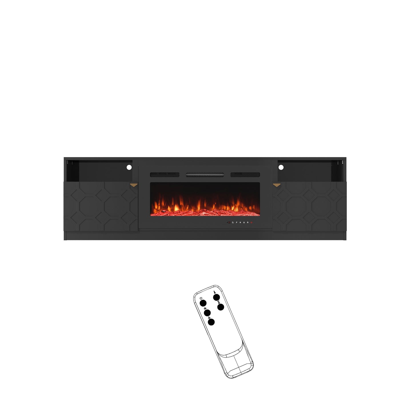 Mondawe 70.08 Inch White TV Stand with 36 Inch LED Wall Electric Fireplace with Remote Control Included