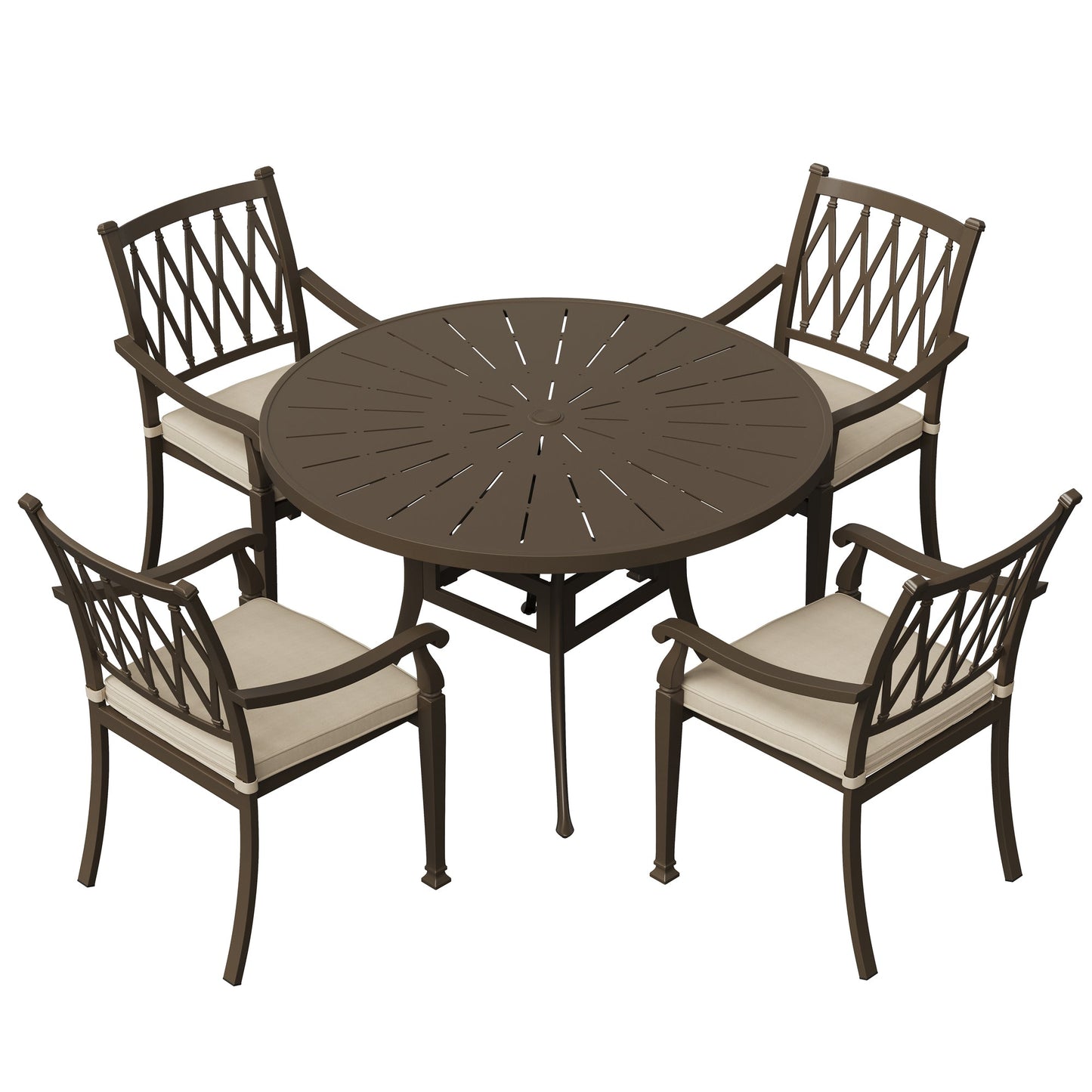 MONDAWE 5 Pieces Round Cast Aluminum Outdoor Dining Set with Cushions