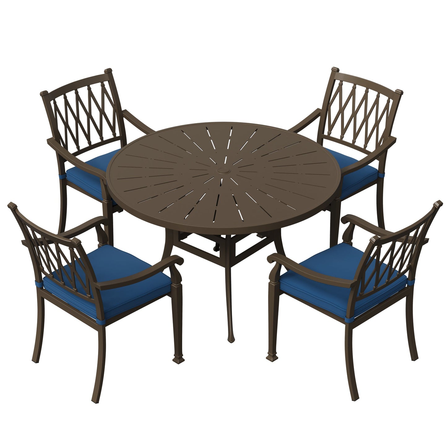 MONDAWE 5 Pieces Round Cast Aluminum Outdoor Dining Set with Cushions