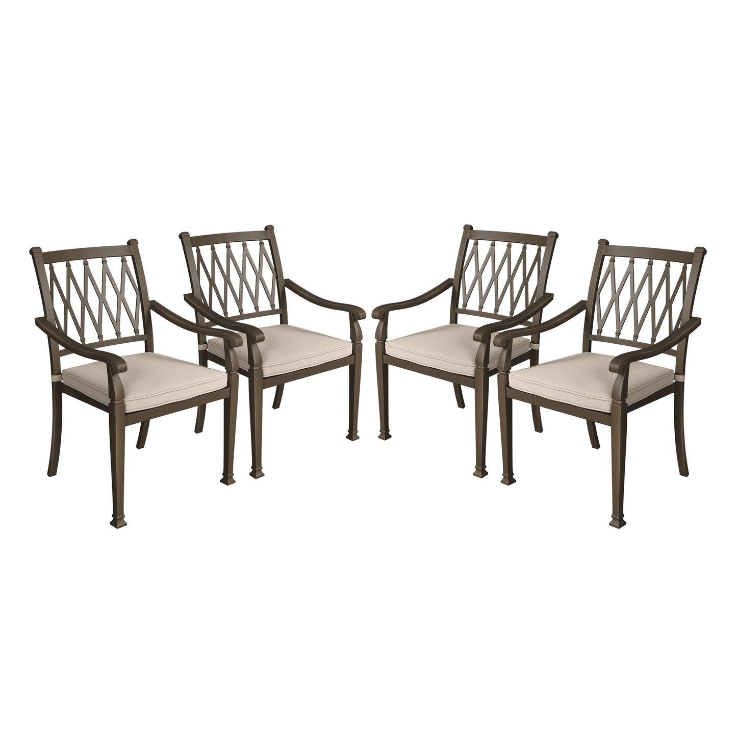 MONDAWE Hollow Back Cast Aluminum Outdoor Dining Armchair with Cushion (Set of 4)