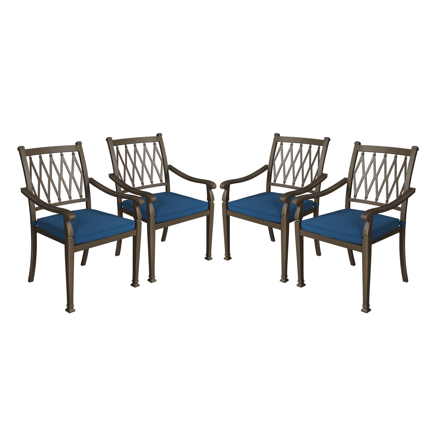 MONDAWE Hollow Back Cast Aluminum Outdoor Dining Armchair with Cushion (Set of 4)