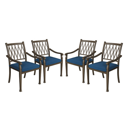 MONDAWE Hollow Back Cast Aluminum Outdoor Dining Armchair with Cushion (Set of 4)