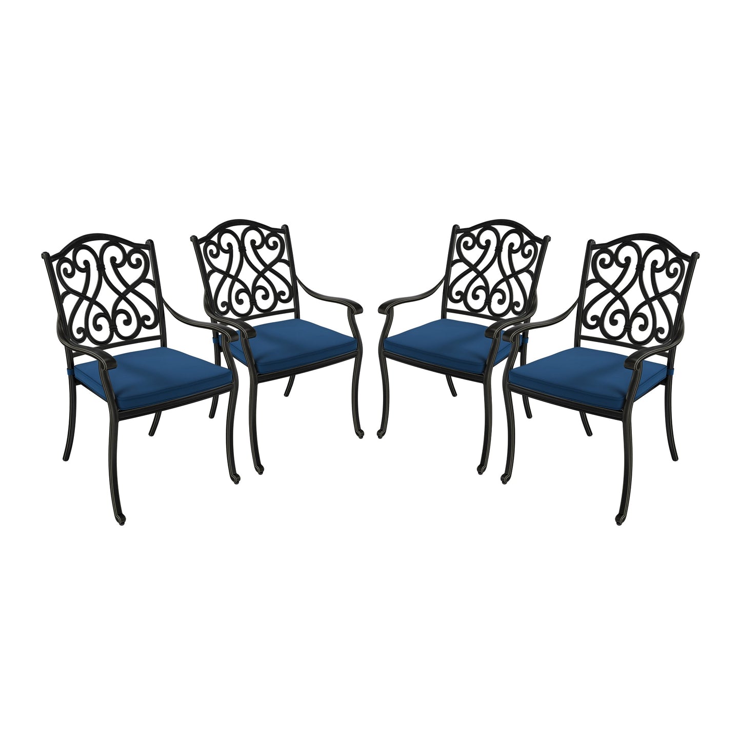 MONDAWE Cast Aluminum Outdoor Dining Armchair with Sofa Cushion (Set of 4)