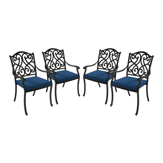 MONDAWE Cast Aluminum Outdoor Dining Armchair with Sofa Cushion (Set of 4)