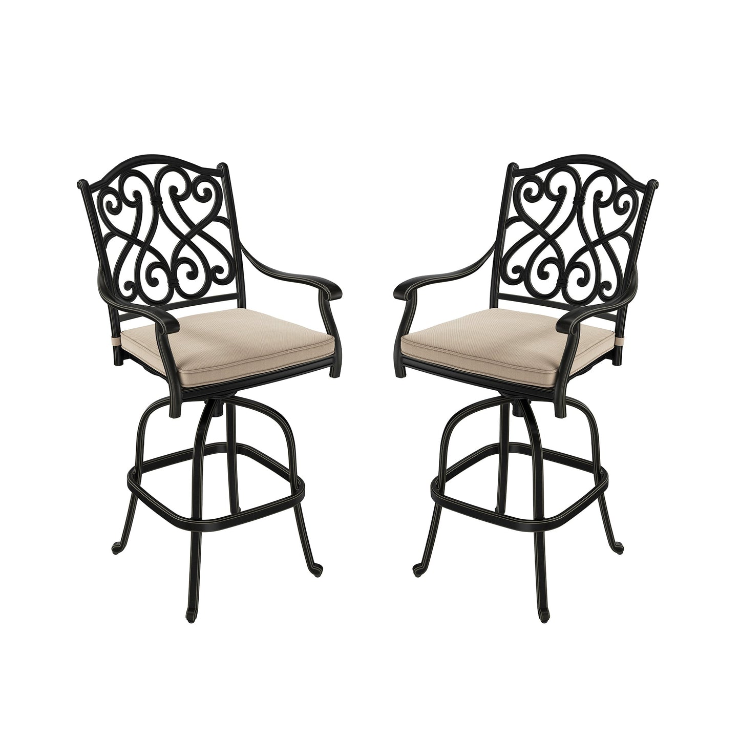 MONDAWE Bar Chair Cast Aluminum Outdoor Stool Chair with Cushion (Set of 2)