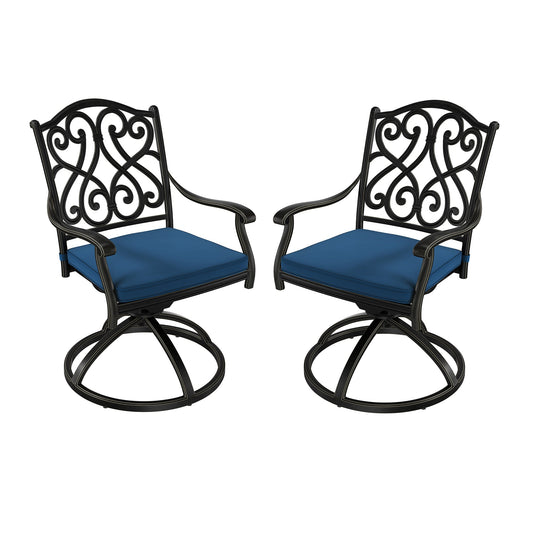 MONDAWE Cast Aluminum Outdoor Dining  360¡ã Swivel Chair Armchair with Cushion (Set of 2)