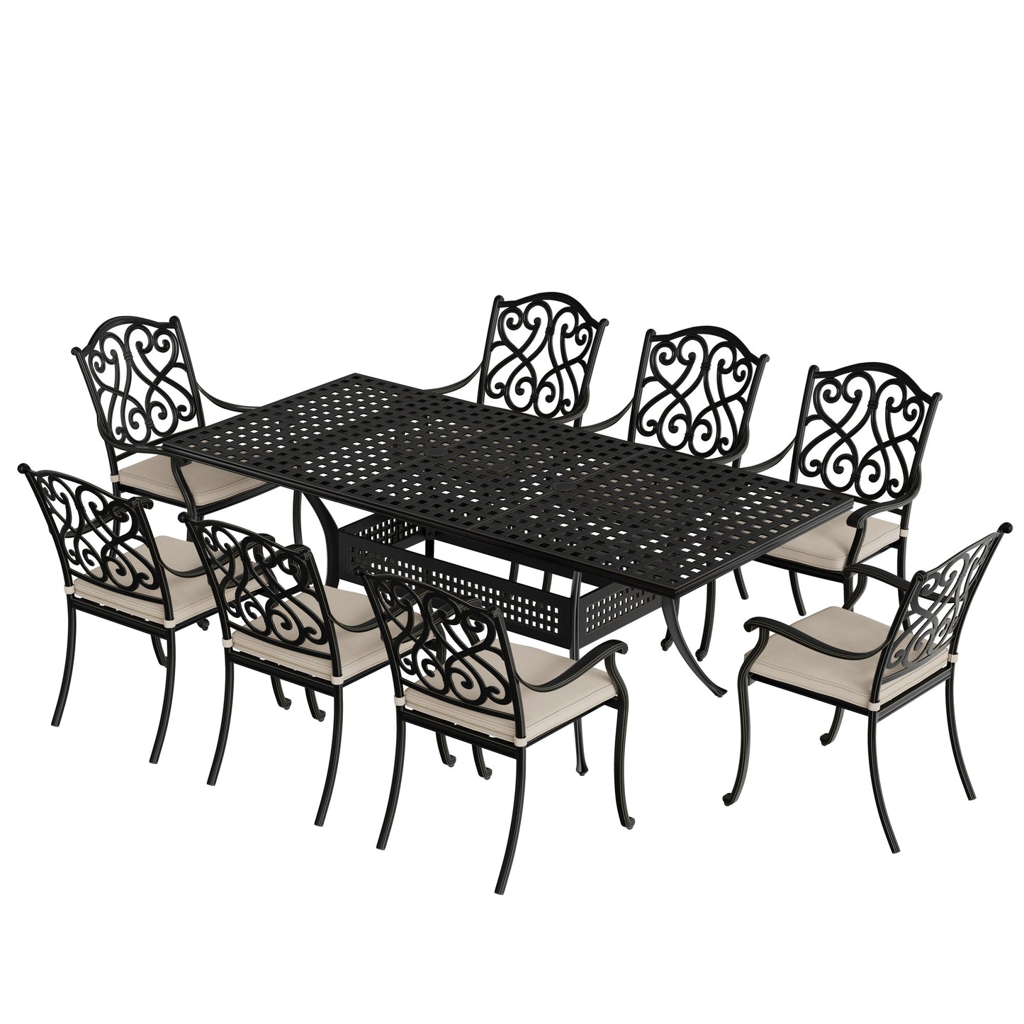 MONDAWE 9 Pieces All-Weather Rectangular Outdoor Dining Set with Cushions