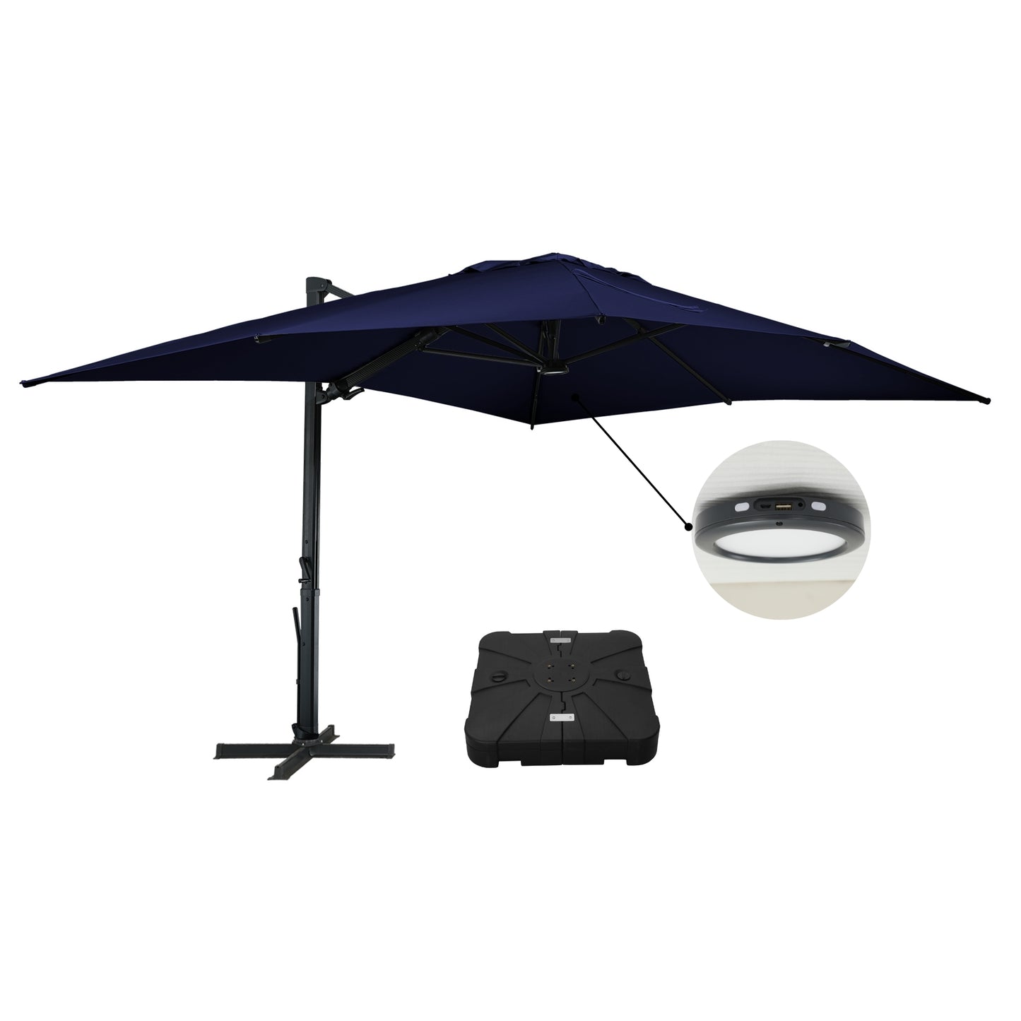 MONDAWE 10 ft Solar LED Cantilever Patio Umbrella and Base