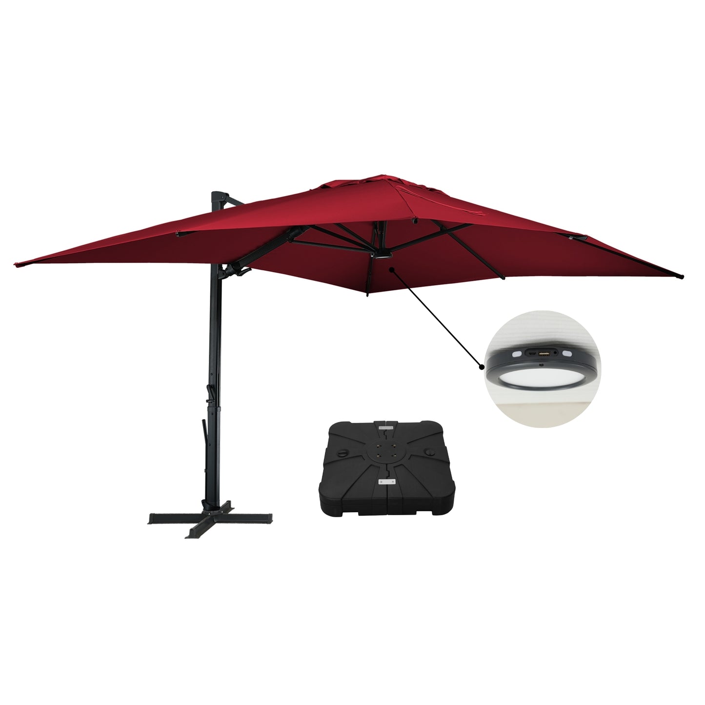 MONDAWE 10 ft Solar LED Cantilever Patio Umbrella and Base