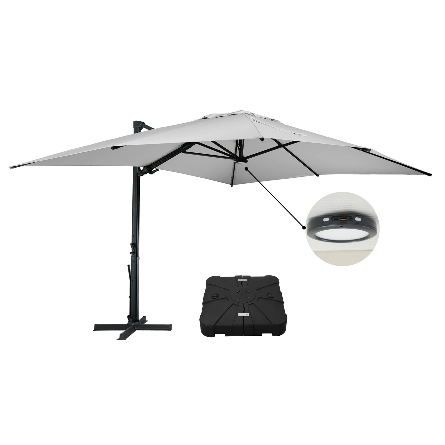 MONDAWE 10 ft Solar LED Cantilever Patio Umbrella and Base